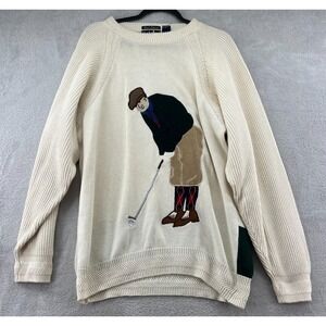 VTG Hathaway Golf Sweater Mens XL Hand Intarsia Cotton Cream Golfer 19th Hole